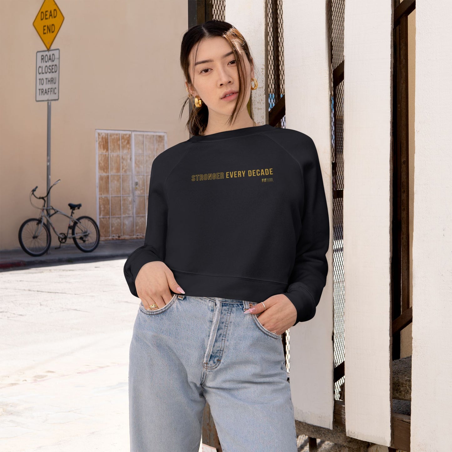 Cropped Fleece Pullover with 'Strong Every Decade' | Stylish Sweatshirt, Cozy Apparel, Gift for Her, Casual Wear, Everyday Comfort