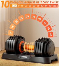 Adjustable Dumbbell Set of 2, Small Increment in 3LB, 1 Hand Rapid-Switch, 25lb/55lb Pair