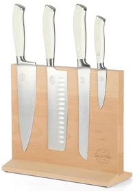 Sur La Table Kitchen Essentials 5 Piece German Steel Blade Magnetic Block - Linen White